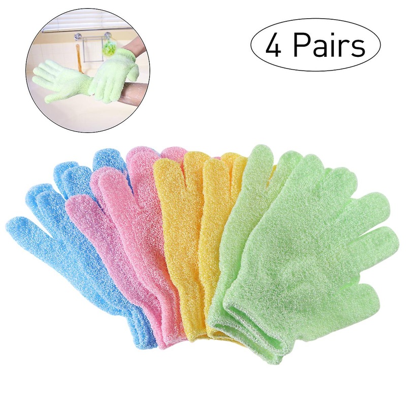 ULTNICE 4 Pairs of Shower Exfoliating Bath Gloves Nylon Shower Gloves Body Scrub Exfoliator