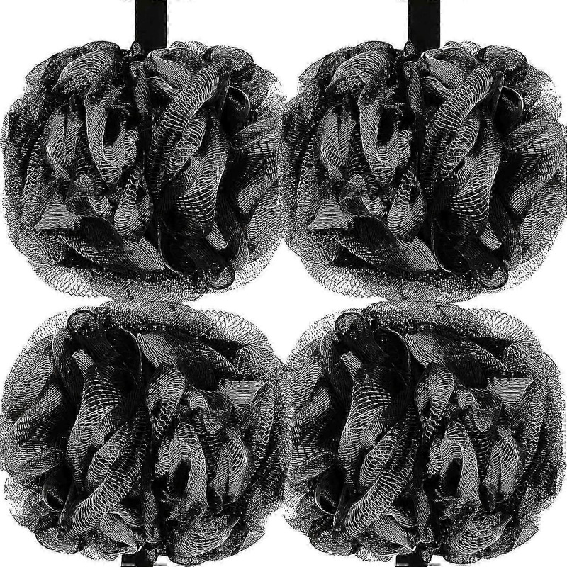 Set of 4 Shower Loofah Sponge 50g Bath Mesh Pouf Black Shower Ball Body Scrubber