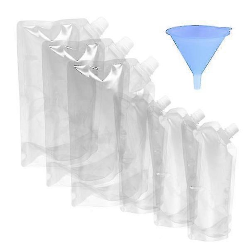 7pcs Clear Spouted Stand Up Pouches for Liquid Soap Packaging (1L and 500ml)