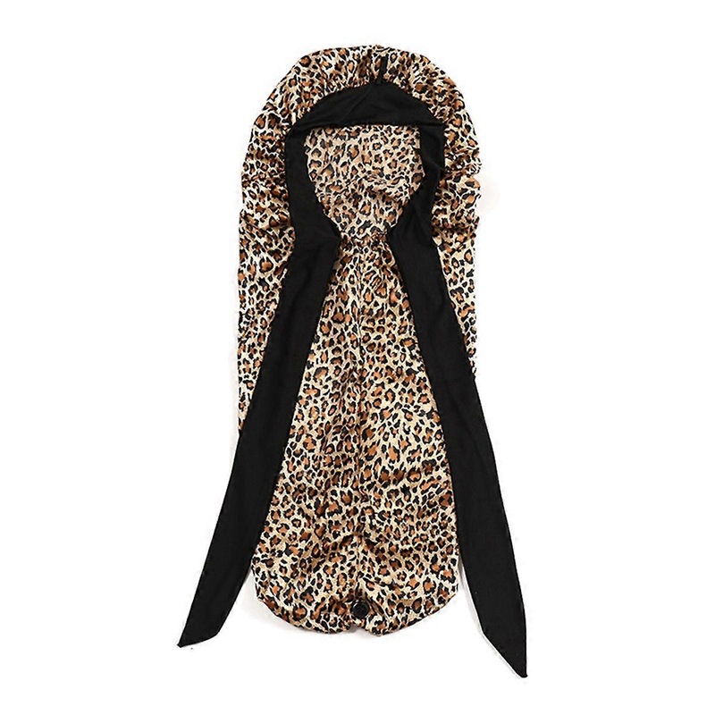 Women Sleeping Hat Long Tail Braid Hair Night Sleep Cap leopard print