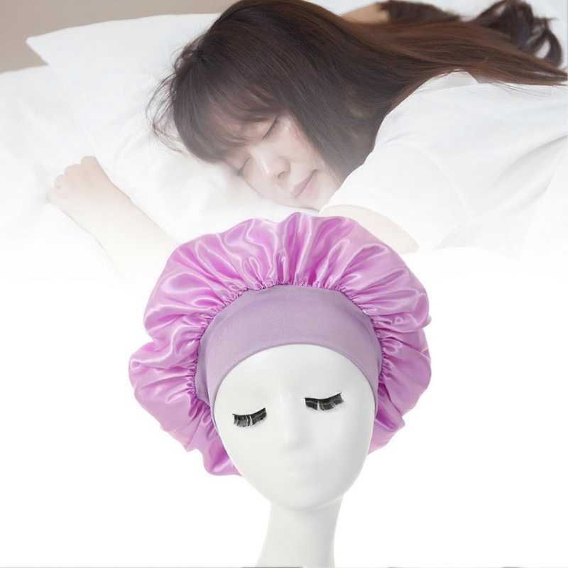 Women Sleeping Hair Bonnet Light Purple Highly Elastic Wide Side Soft Sleep Hair Cap for Women