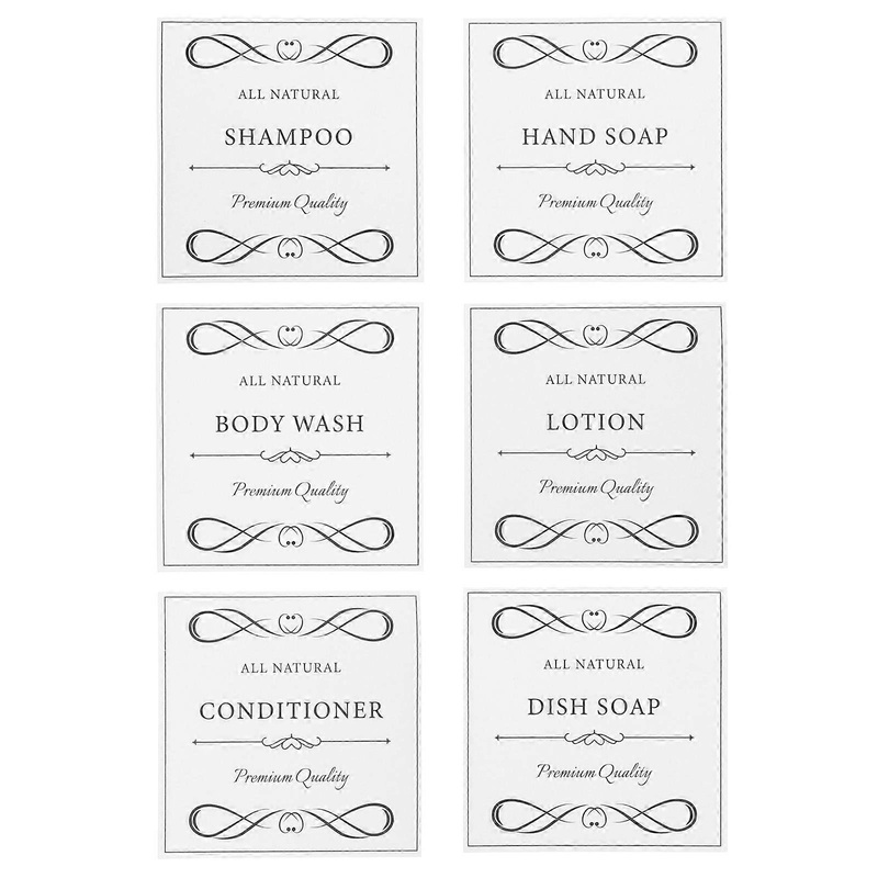 Hand Soap Labels Stickers Bathroom Bottles Waterproof Easy to Apply and Remove Square Minimalist Style 6 Sheets