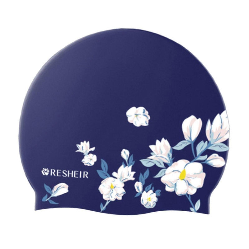Women Swimming Hat Floral Printed Bathing Cap Braids Locks Silicone Swim Cap