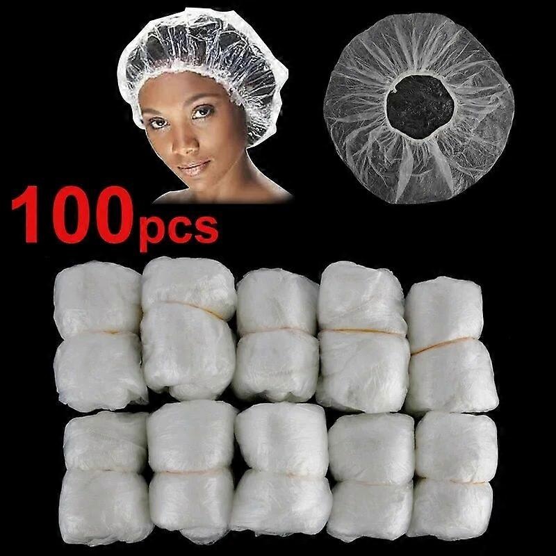 100Pcs Disposable Clear Hair Elastic Caps Hats for Hotel Home Shower Bathing