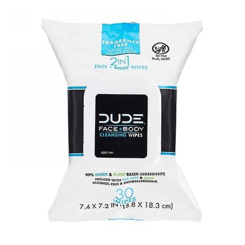 Dude Wipes Face Wipes Fragrance Free, 30 Count (Pack of 4)