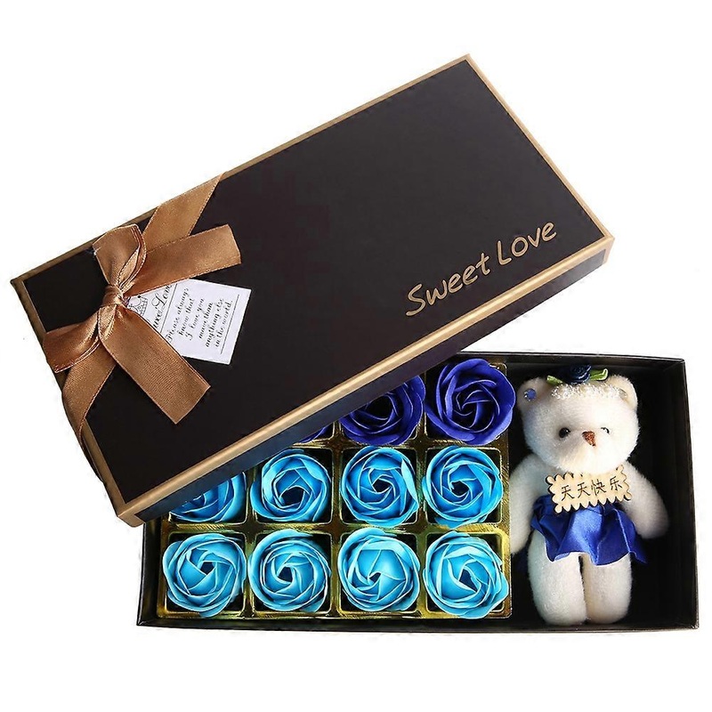 12 Rose Soap Flowers Gift Box Creative Birthday Present Romantic Valentines Day Wedding Gift Blue Gradient Design Elegant Packagin