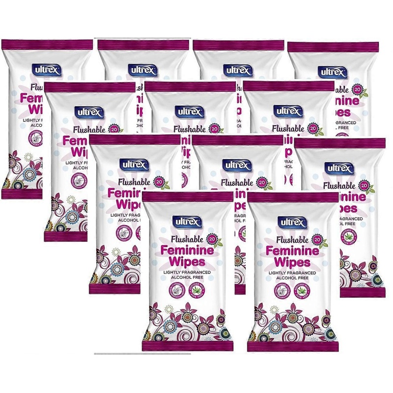 12 x Ultrex Flushable Alcohol Free Intimate Feminine Wipes 20pk