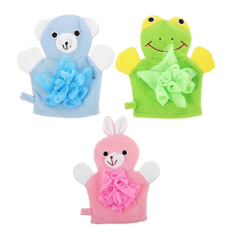 3pcs Cartoon Exfoliating Gloves for Bath  Lightweight Reusable Scrubbing Mitts for Gentle Skin Cleaning  Pink Rabbit Design