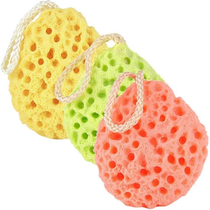 Pack of 3 Natural Fiber Body Bath Sponges with Honeycomb Texture Gentle Soothing and Exfoliating Ideal for Adults and Kids