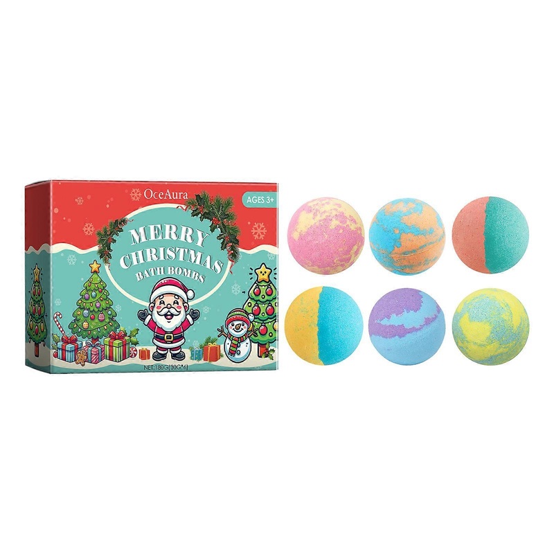 Colorful Christmas Bath Balls – Moisturizing Bubble Bath with Rose & Dragon Fruit Extracts, Relaxing Rosemary & Lavender Fragrance, Spa-Like Aromather