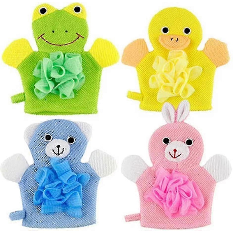 2025 4pcs Puppet Hand Bath Gloves Cute Cartoon Wash Glove Shower Sponge Hand Bath Wash Mitt