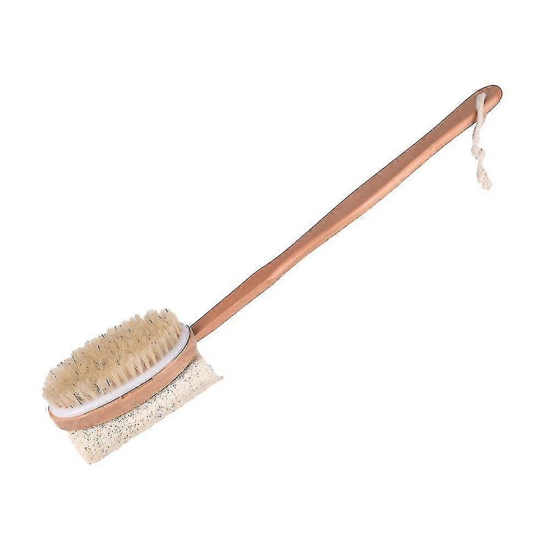 Wooden Bath Body Brush Long Handled Double-sided Natural Bristles Brush Massager Exfoliating Loofah Sponge Scrubber