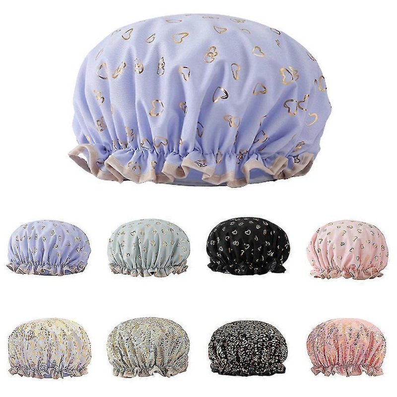 1/2pcs Women Girl Double Layer Shower Cap Reusable Waterproof Bath Hat Adjustable