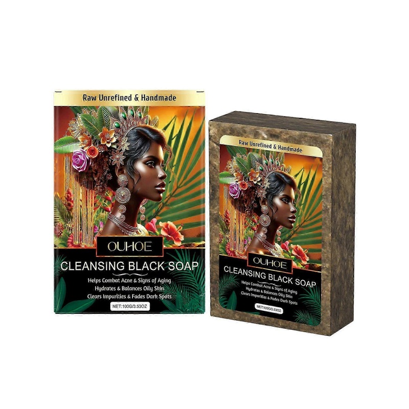 100% Raw Black Soap Bar for Acne, Dark Spots & Aging – Handmade Face & Body Cleanser, 100g