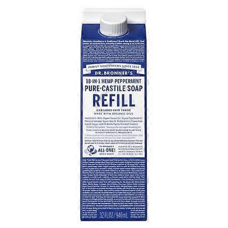 Dr.Bronner’s Pure Castile Liquid Soap Refill Peppermint ,32 Oz