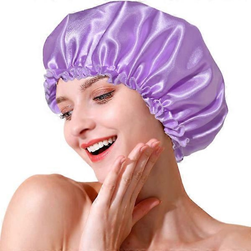 1 Pcs Purple Satin Sleep Cap, Reusable Elastic Sleeping Hat Cap for