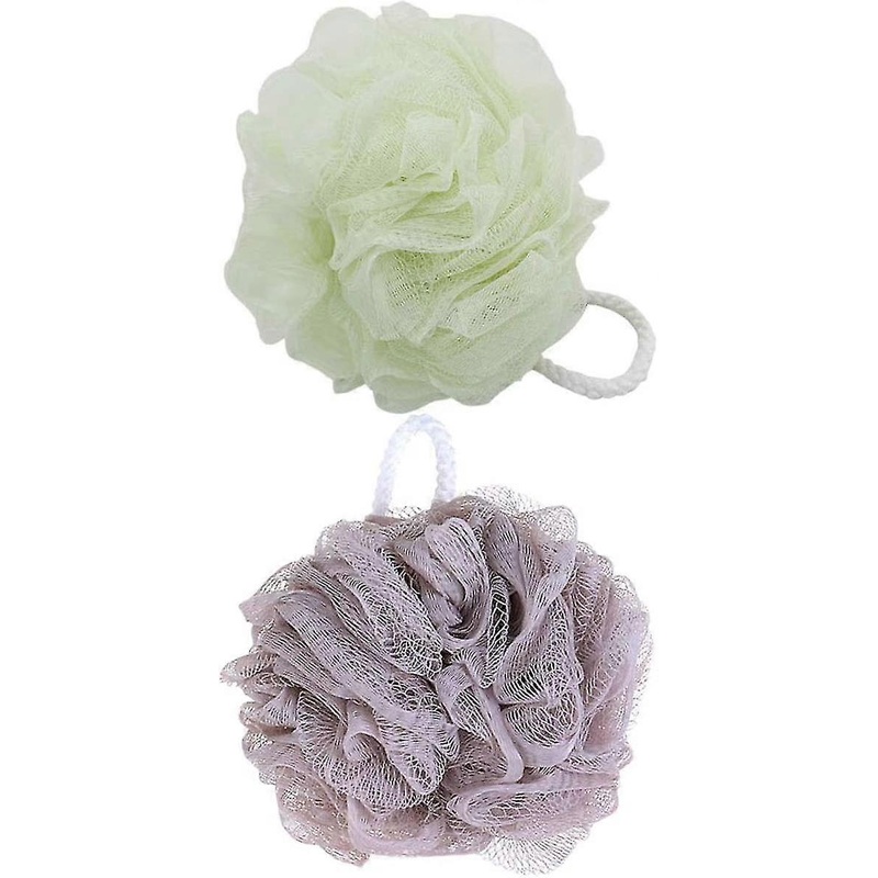 Puff Shower Sponge Bath, 2pcs Acsergery Bath Shower Sponge Mesh Pouf Bath Sponge, Khaki Ang Matcha Gift
