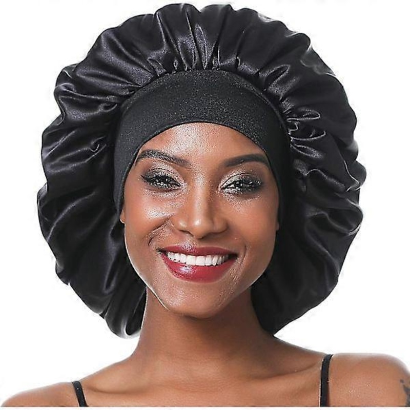 Wide elastic satin sleep cap for women long hair curly hair (