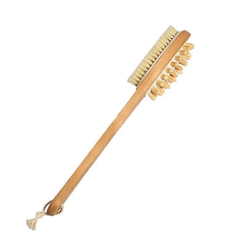 1pc Long Handle Shower Brush Double-sided Natural Bristles Brush Health Care Body Scrub Bath Brush