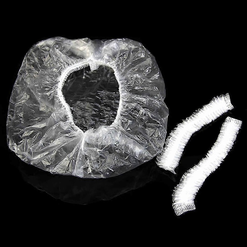 100pcs Disposable One-off Hotel Home Shower Bathing Clear Hair Elastic Cap Hats  WhiteWhite SZRH A-S