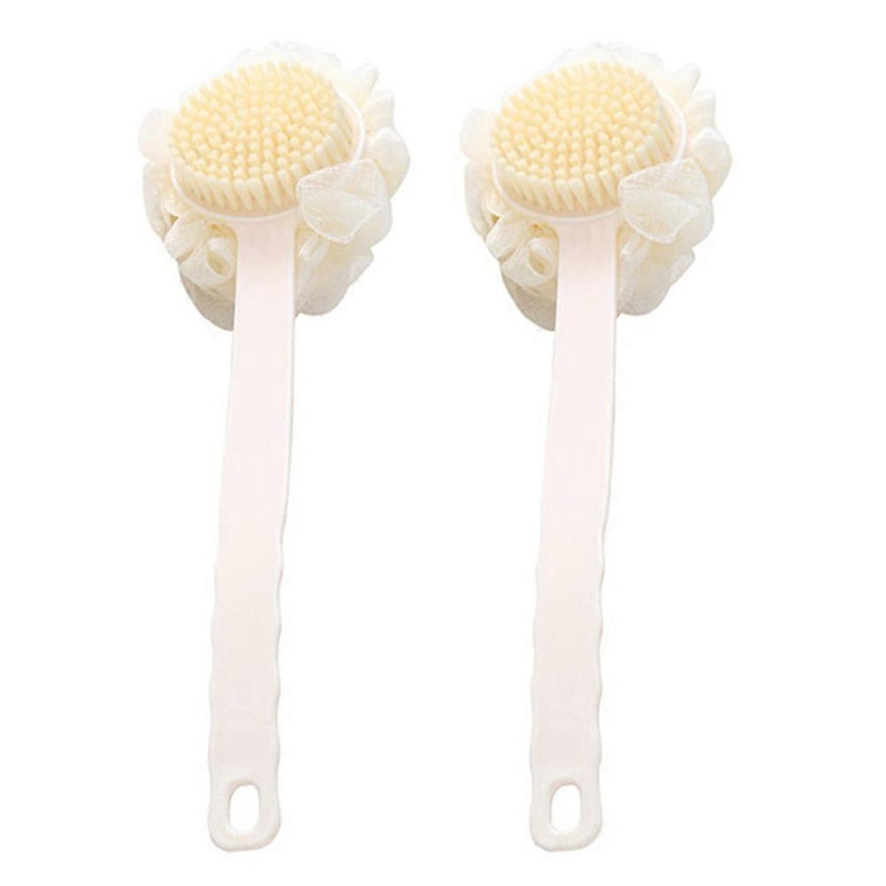 2 Long Handle Back Rubbing Bath Brush Bath Flower Adult Soft Hair Bath Brush-Beige