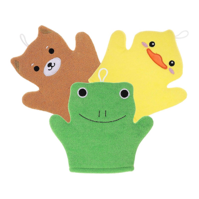 3Pcs Exfoliating Bath Mitt Cartoon Animal Shape Suitable For All Ages Assorted Color Soft Material Provide Effective Scrubbing
