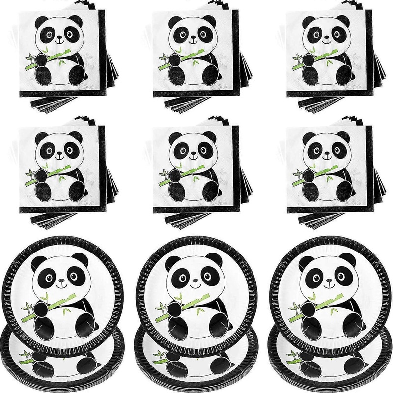 Panda Party Decorations Set, Including 30 Pieces Panda Paper Cake Plates And 40 Pieces Panda Baby Napkins Birthday Party Decorations For Boys Girls An