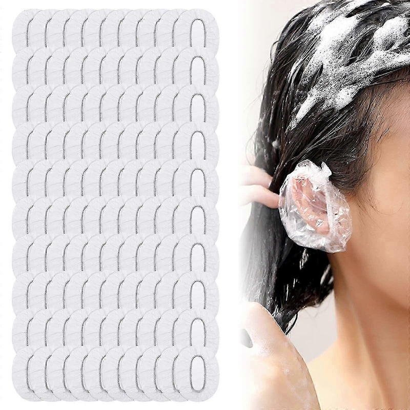 100 Pack Earmuffs Waterproof Disposable Plastic Earmuffs For Shower, Hair Coloring