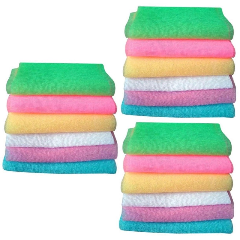 18pcs Long Strip Bath Towel Set with Exfoliating Brush and Scrubber in Random Colors, Includes 3 Medium Towels