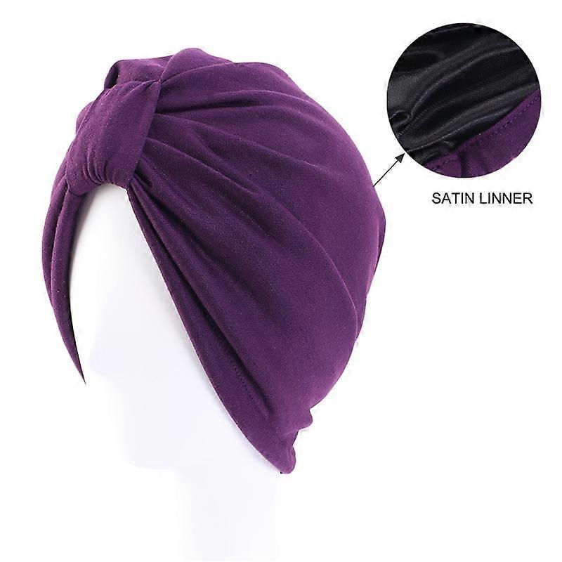 (Purple) Shower Cap, Soft Cotton Hat Bandana Hat