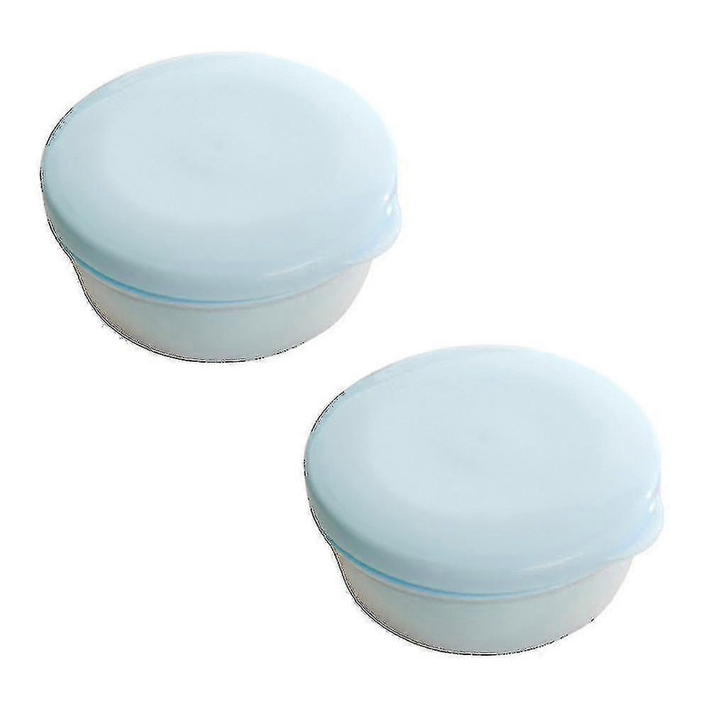 2pcs Business Travel Soap Box Circular Soap Box With Interlayer Spa Creative Soap Case With Lid Blue