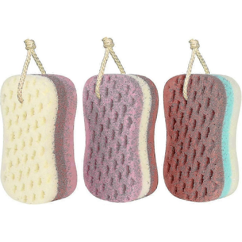 3-Piece Bath Sponge Set with Large Foam Loofah for Men & Women, Mold-Free & Durable for Shower or Bath