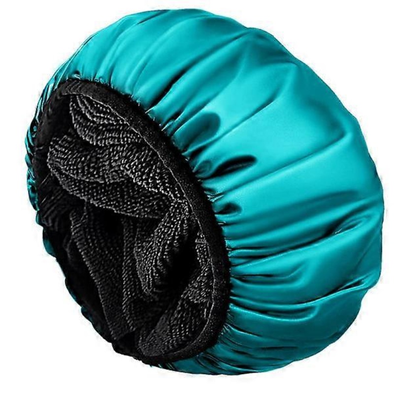 (Blue) Shower Cap, Extra Large Triple Layer Bath Cap with Dry Hair Protection
