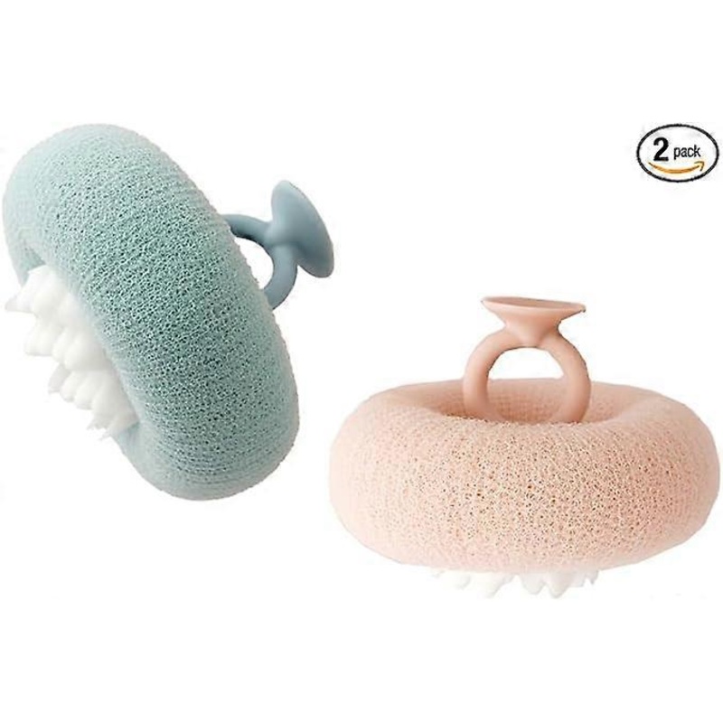2 Pack Bath Body Brush,Exfoliating Body Scrubber,Bath Sponge Brush to Scrub The Body and Enjoy The Shower(Pink&Blue)