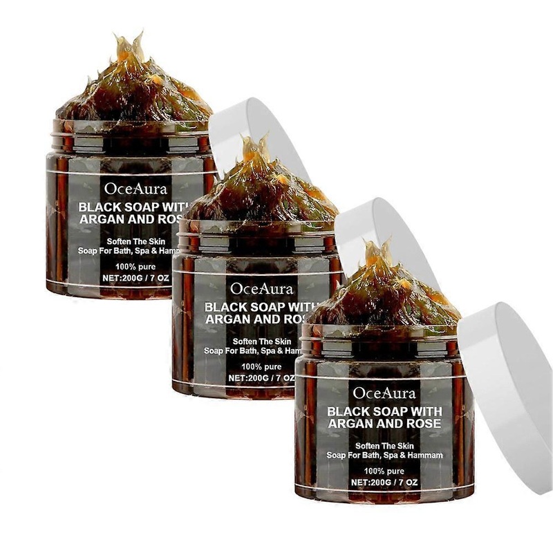3X Moroccan Black Soap with Argan & Rose – Gentle Exfoliating Spa Bath Soap for All Skin Types