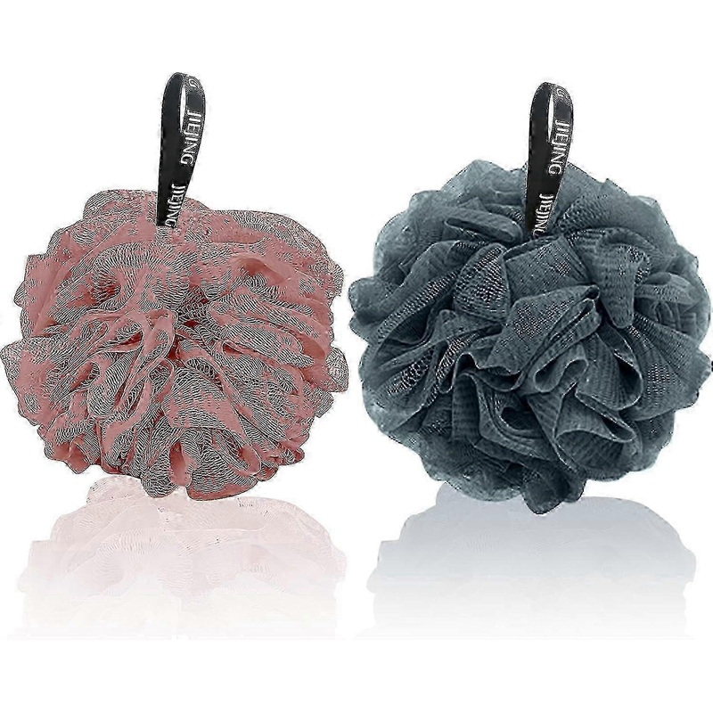Soft Exfoliating Mesh Shower Puff & Loofah Sponge Ball 2-Pack for Adults Bath and Body Care
