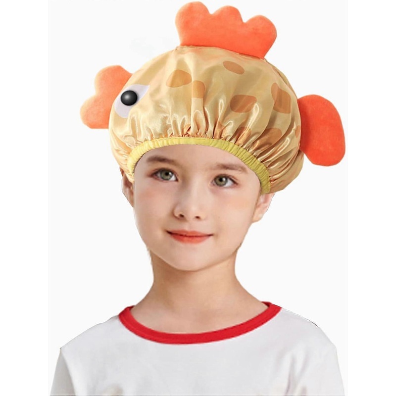 Yellow FishKids Shower Cap Double Layer Waterproof Animal Swim Caps for Boy Girl