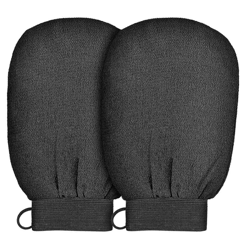 1 pair of black viscose silk like exfoliating scrub gloves, bath towel, special scrub for skin protection