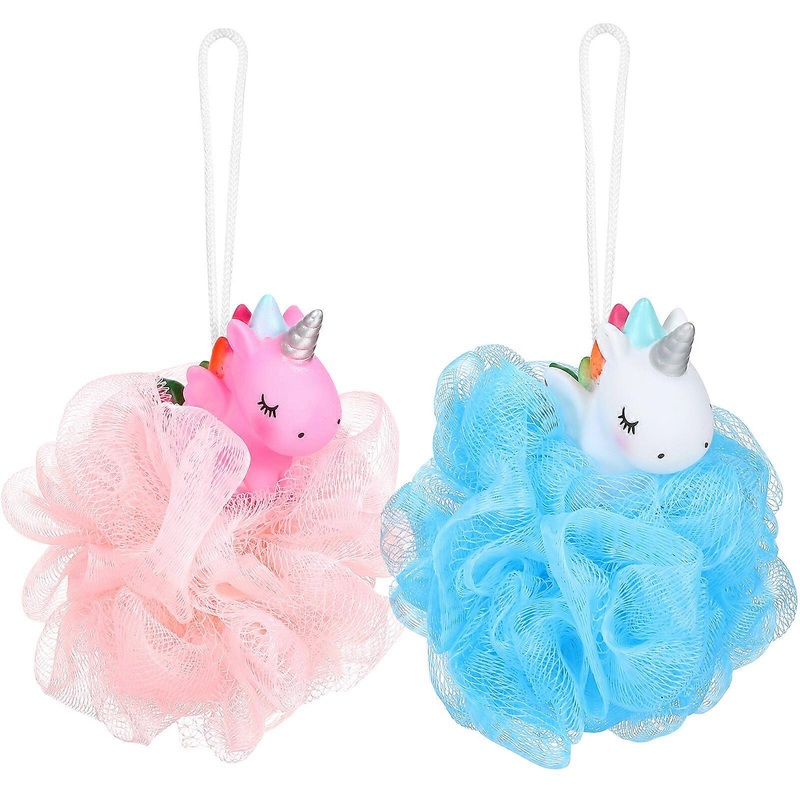 2 Pcs Unicorn Bath Loofahs for Kids Mesh Shower Balls Exfoliating Bath Balls Bath Accessories