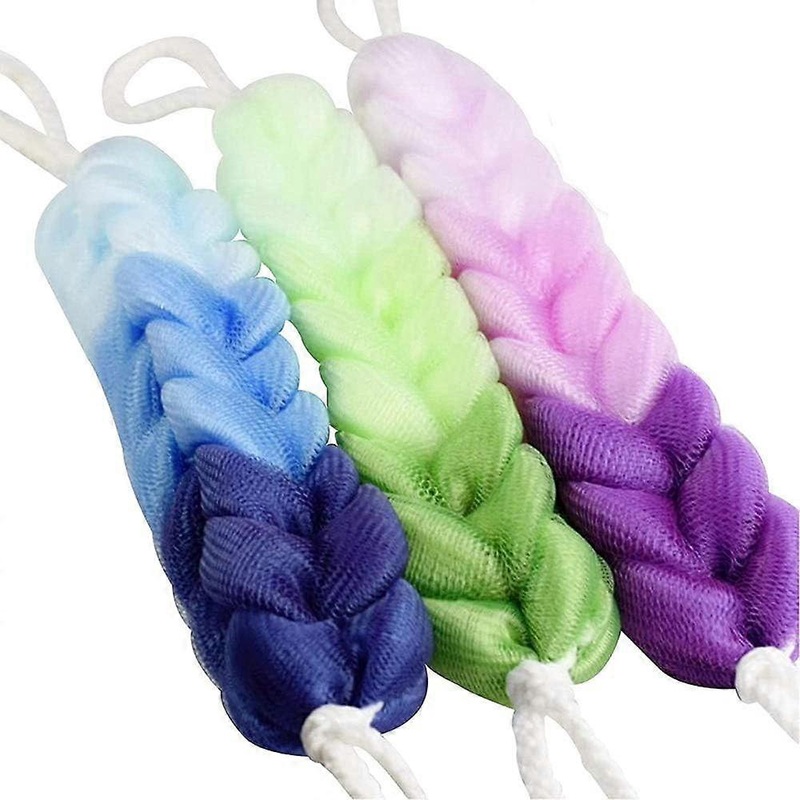 3 Pieces Long Sponge Braids Mesh Sponge Nylon Bath Bar Long Sponge Hanging Brush Sponge Bath Flower Skin Exfoliating Back Scrub for Men and Women/