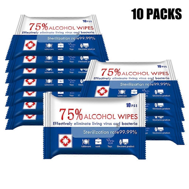 10-Pack Disinfection Wipes with 75% Alcohol  Portable Moist Wipes for Hands & Surfaces Cleaning