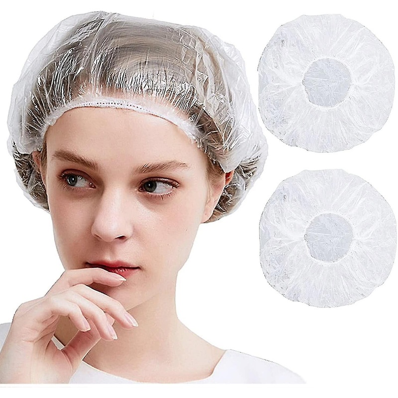 100pcs Disposable Shower Cap, Plastic Shower Cap Waterproof Clear Bath Caps Portable Travel Elastic Bathing Cap For Women Spa Salon Home Use And Hotel