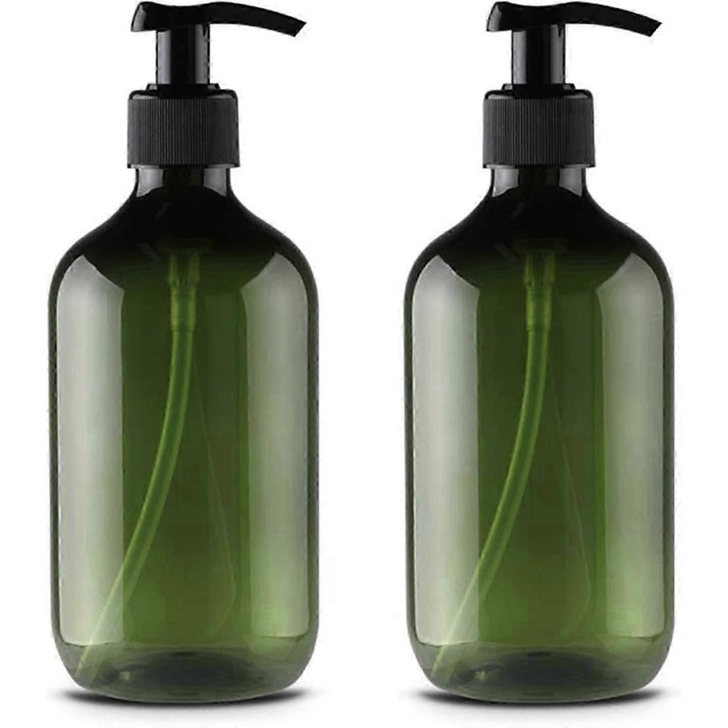 2 Pack 500ml/17oz Empty Refillable Plastic Lotion Pump Bottles (Green)