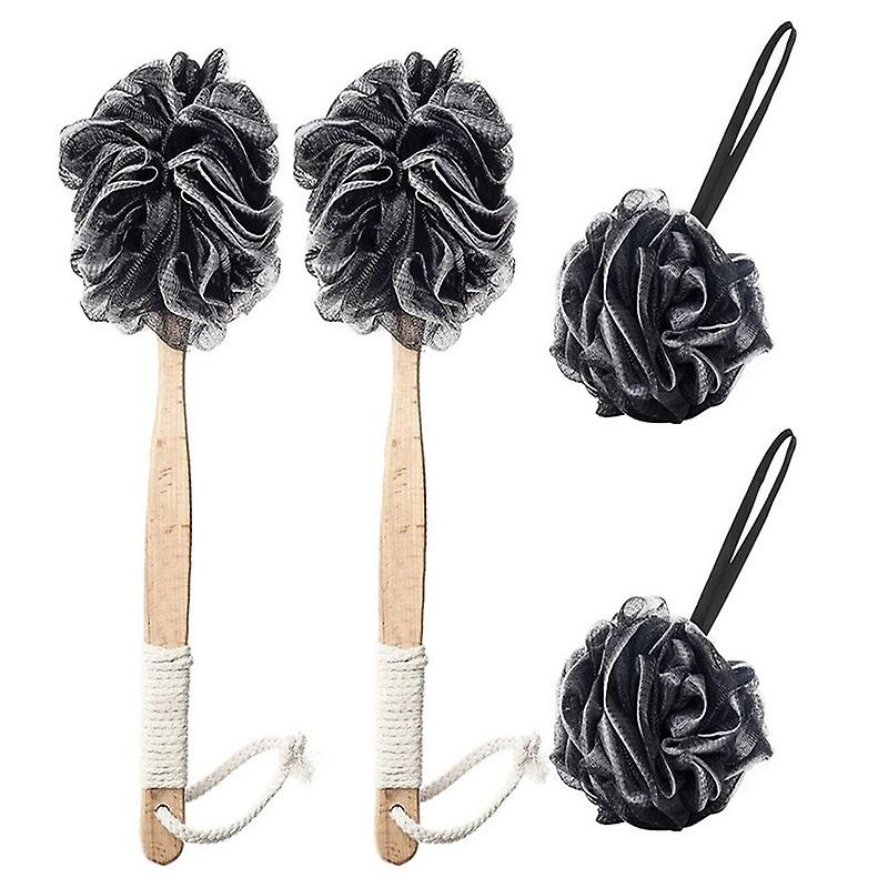 4 pcs bamboo charcoal fiber bath ball wooden handle bath