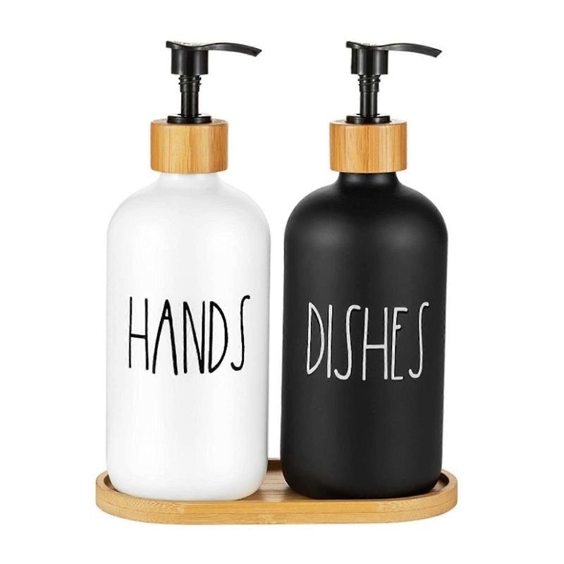 Soap Dispenser For Kitchen Sink Wooden Tray 2PCS Elegant Design High-quality 500 Ml Durable Glass Hand Sanitizer Bottle HOT