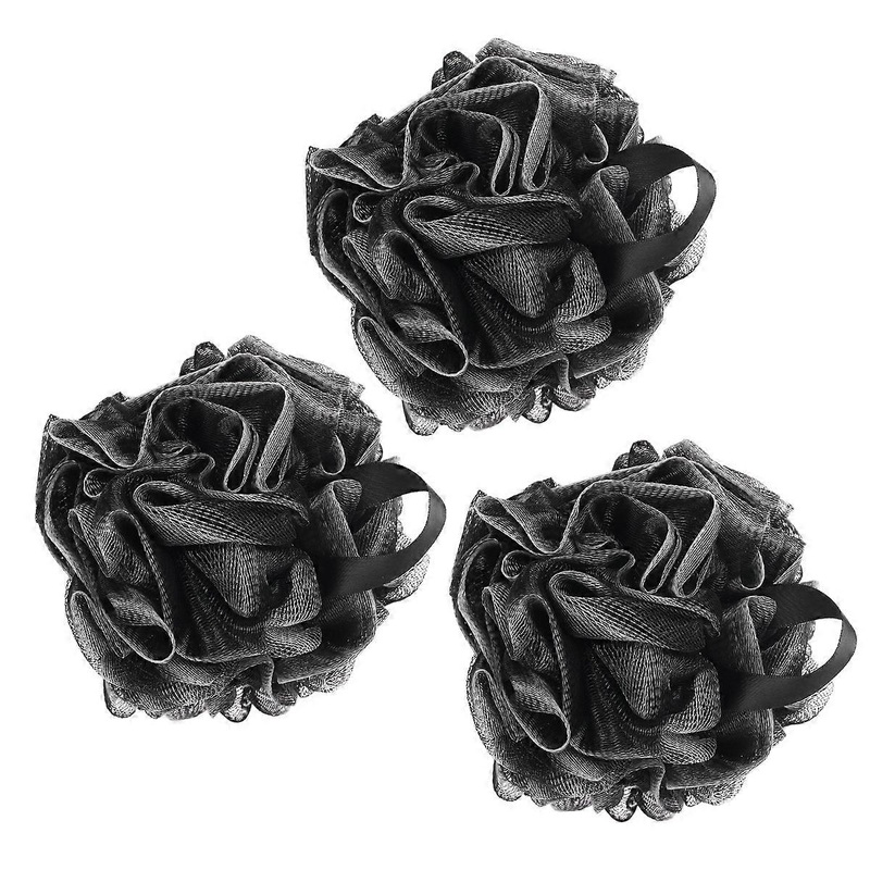 Soft Body Sponge Non-Toxic Odorless Scrubbing Shower Pouf 3Pcs 15.5x14x14cm Black