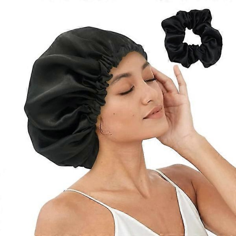 1 pc Black Satin Bonnet Silk Hood for Sleeping Hair Bonnets for
