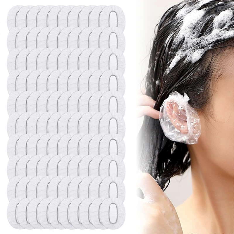 100 Pcs Ear Caps Waterproof Disposable Ear Protectors Plastic Ear Covers for Showering, Bathing, Dye Hair