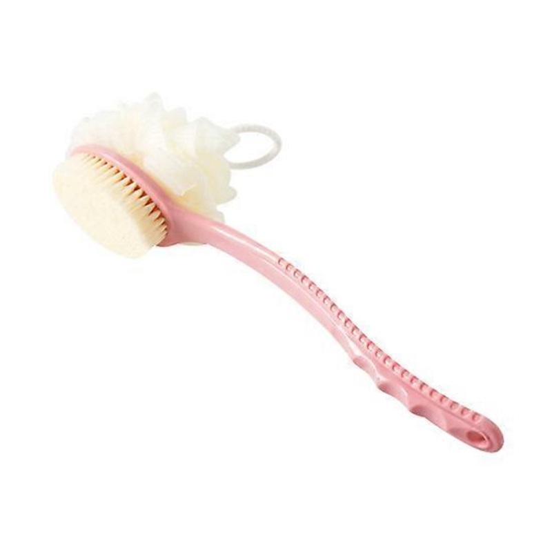 2 in 1 Bath Body Brush with Soft Loofah and Bristles Back Scrubber with Curved Long Handled Shower Brush