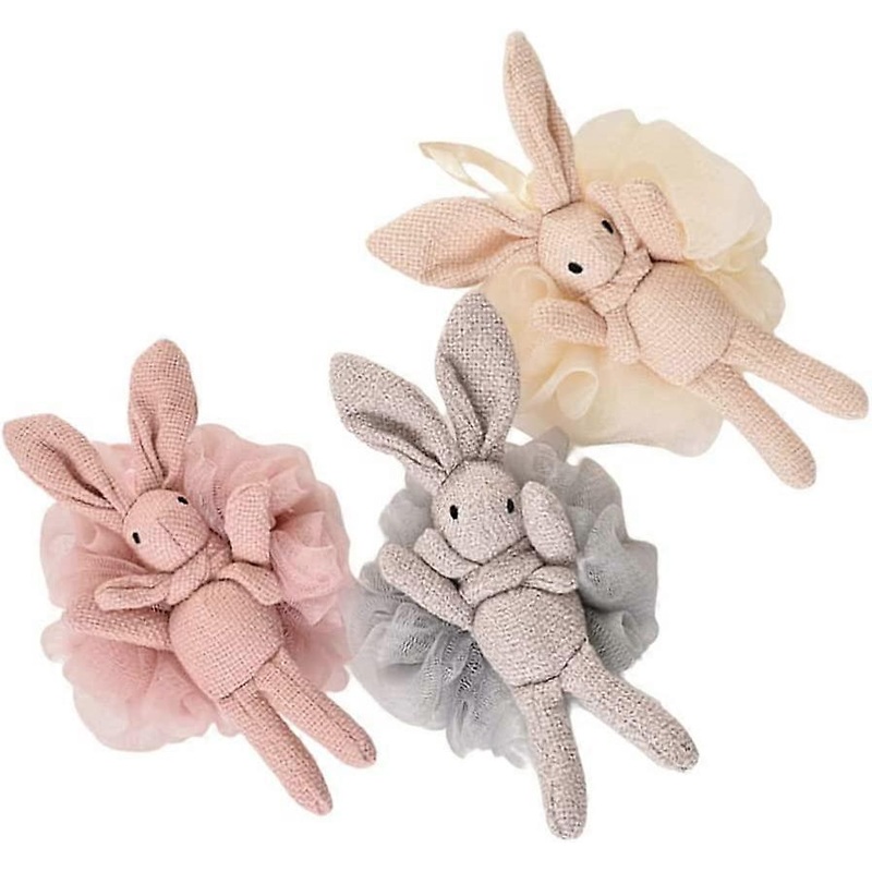 3Pcs Cute Bunny Bath Shower Sponge Loofahs Balls Mesh Shower Puff Ball Wishing Rabbit Design Bath Scrubber Balls with Hanging Rope – –